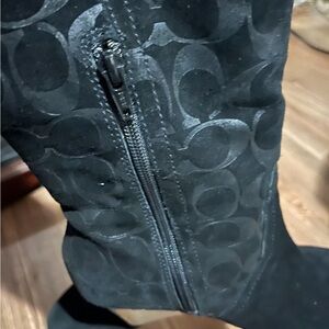 Coach Logo Black Suede Wedge Boots